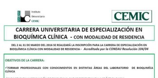 Carrera Universitaria de Especialización en Bioquímica Clínica 2016