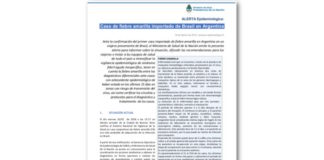ALERTA Epidemiológica: Caso de fiebre amarilla importado de Brasil en Argentina