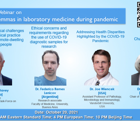 IFCC free Webinars: “Ethical dilemmas in laboratory medicine during pandemic” – “Common laboratory measures of dysglycaemia; Their strengths and weaknesses”